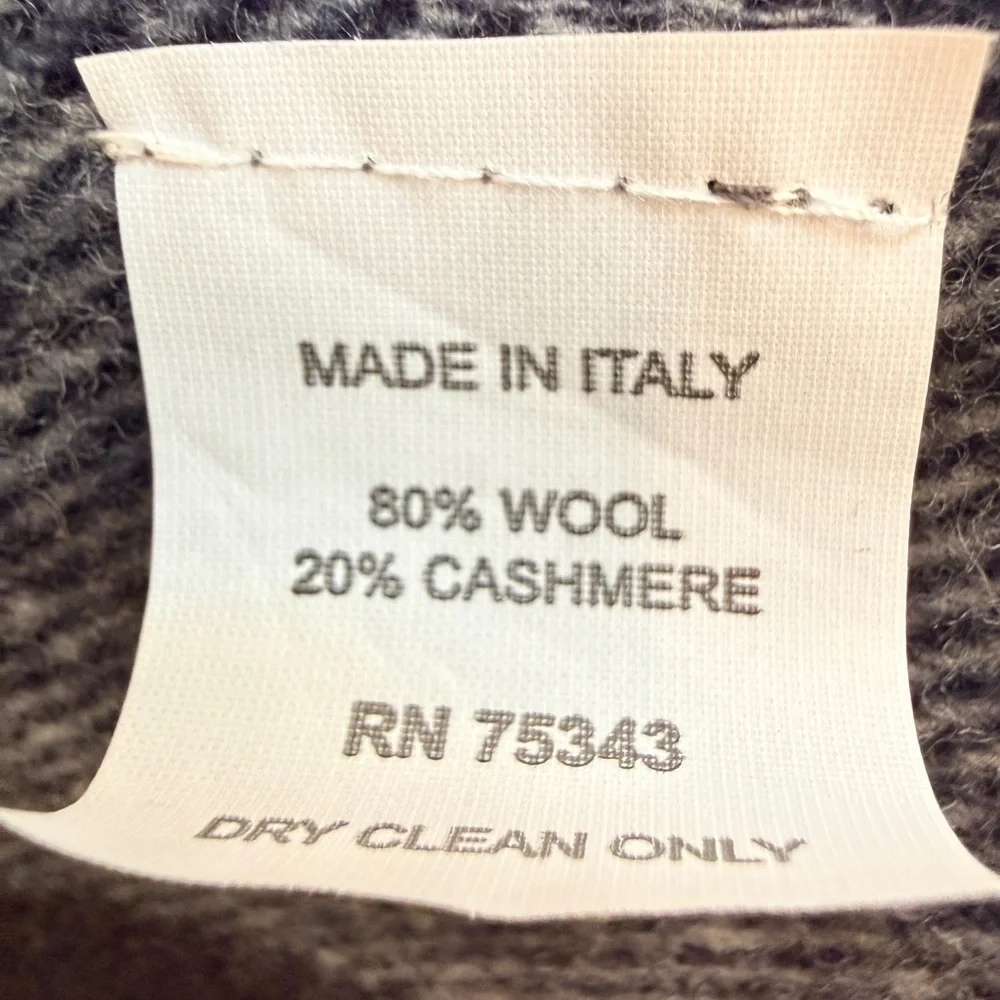 Made in Italy 80% Wool 20% Cashmere Striped Fringe Scarf  Navy Brown Gray NWT